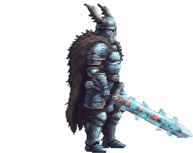 A character generated in Spritely, standing in the composed scene